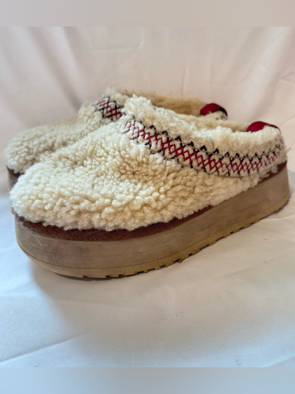 UGG Tazz Heritage Braid Natural Sheepskin Slipper Womens Sz 7 US Platform VGUC - Picture 2 of 10